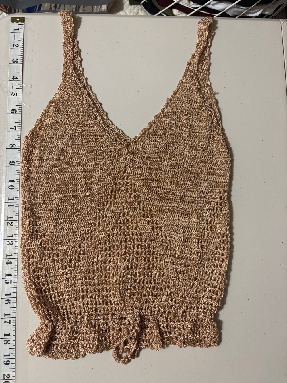 Vintage Cottagecore Crochet Tank Size Extra Small Pink Concert Open Knit Boho - Picture 4 of 4